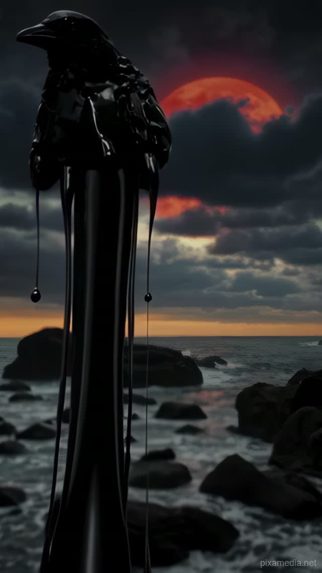 Oil-Drenched Raven Feather - Dark Fantasy AI stock
